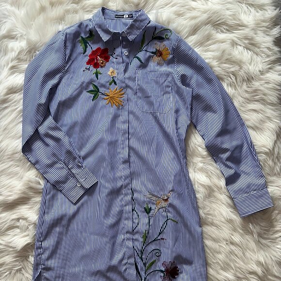 Boohoo Striped Embroidered Floral Dress - Picture 1 of 8